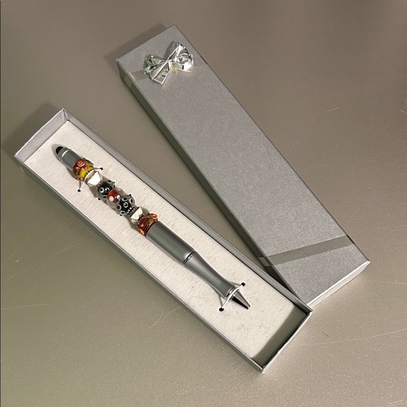 Decorative Gray Pen with Beaded Accents - Picture 3 of 3